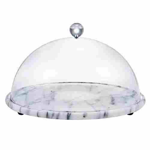 Holar Taiwan Made Prime Marble Round Cake Serving Stand Plate with Clear Dome Cover