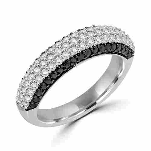 Round Cut Black And White Diamond Eternity Bands 5 Rows Pave Diamond Setting 2 CT 14k White Gold