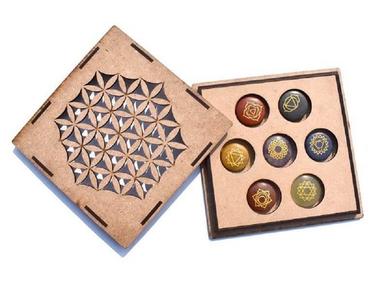 Various Color Natural 7 Chakras Stone Round Shape Reiki Healing Set With Flower Of Life Box