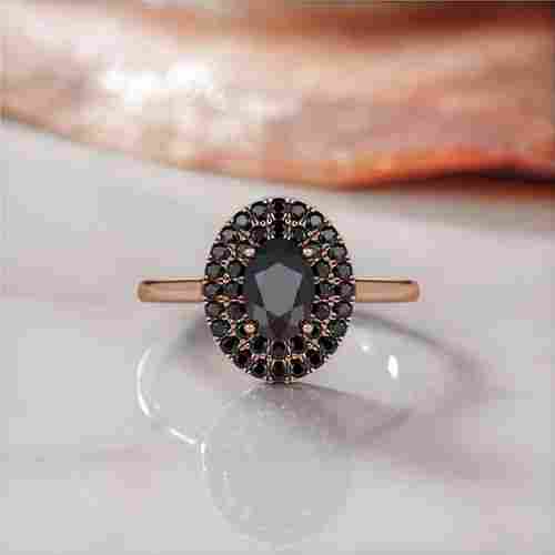 Fancy Oval Shape Black Diamond Rings In 18k Rose Gold 1.50 CT