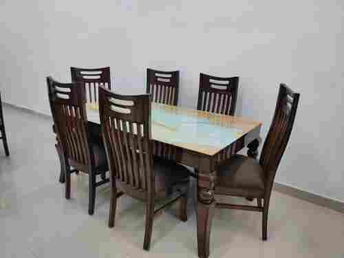 Modern Wooden 6 Seater Glass Top Dining Table