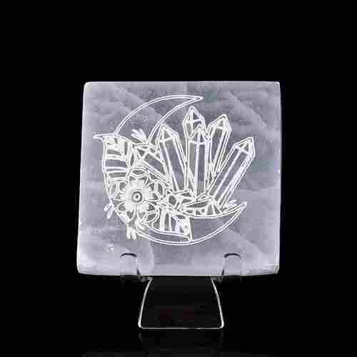 Natural Selenite Charging Plate With Moon Crystal Symbol Engraved