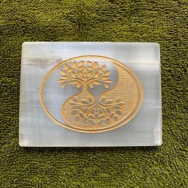 Natural Selenite Charging Plate With Gold  Tree Of Life Symbol Engraved Grade: A+