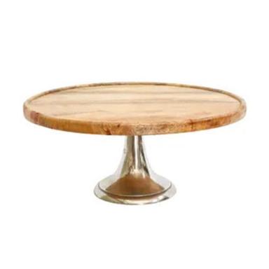 Brown And Silver Cake Stand  With Wooden Round Top