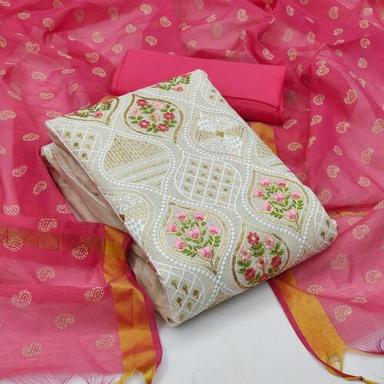 Printed Tiya Pink Khadi Cotton Dress Material