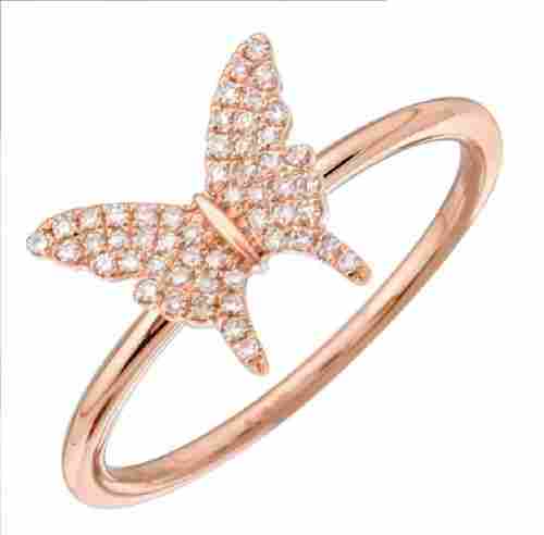Round Natural Diamond Butterfly Ring In 10k Rose Gold 0.50 Ct For Women