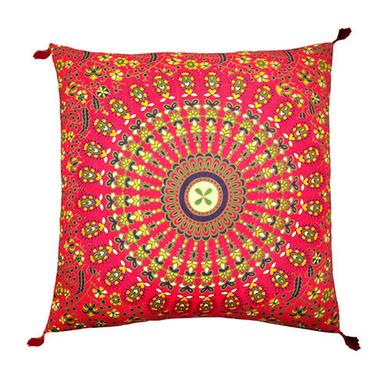 Red-Multicolor Cotton Printed Cushion Cover