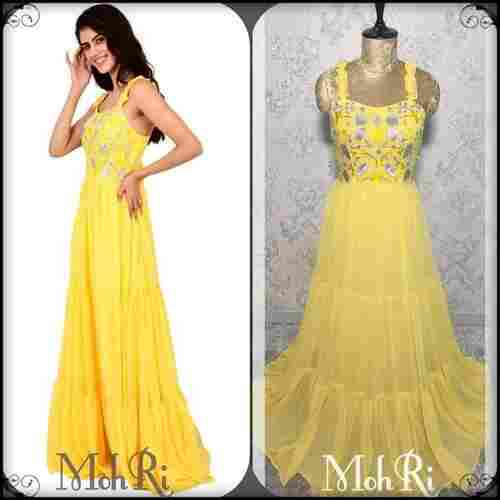 GEORGETTE YELLOW FRILL DRESS
