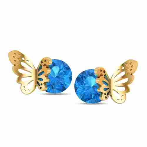 Aaditri Blue Topaz Butterfly Yellow Gold Studs Earrings