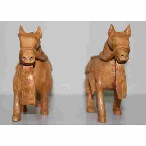 Wooden Carving Horse Statue Set