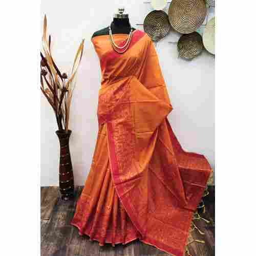 Kalamkari Weaving Orange Color Saree