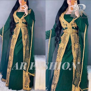 Royal Modern Dubai Moroccan Party Wear Aaree Work Design Jalabiya Jacket Dress Bust Size: 52 Inch (In)