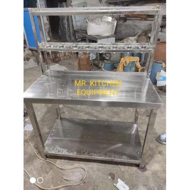 Silver Stainless Steel Working Table With 2 Shelves