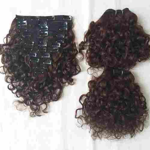 Natural Brown  clip in curly hair with curly bundles