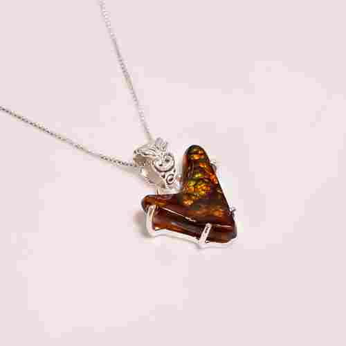 Mexican Fire Agate 925 Sterling Silver Chain Pendant Necklace Girls fashion necklace Exporter