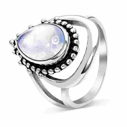 925 Sterling Silver Rainbow Moonstone Pear Cabochon Dual Band Statement Silver Gemstone Ring