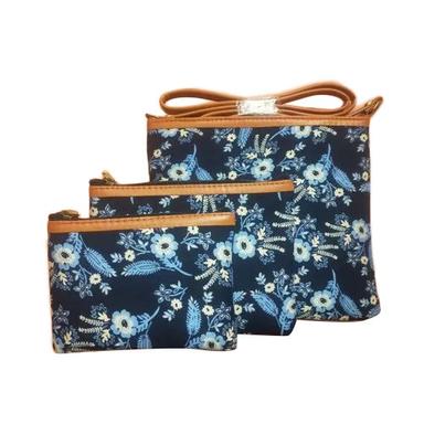 Blue-White-Brown Ladies Printed Shoulder Bag Set
