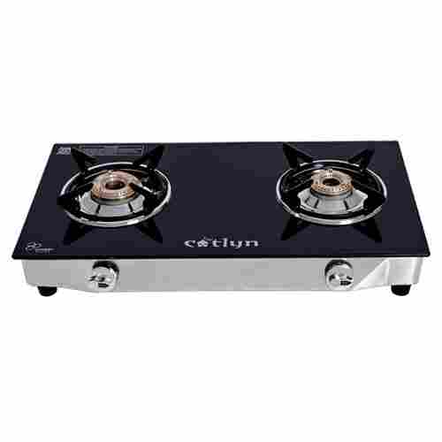 Two Burner Crystal Black Glass Stove With SS Frame