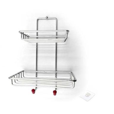 Silver Kitchen Bathroom Soaps Storage Rack With 2 Hook For Home (1763)