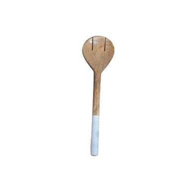 Brown-White Wooden Salad Serving Spoons