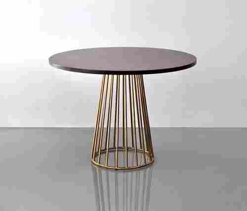 iron round table with wooden top for cafe and restaurant