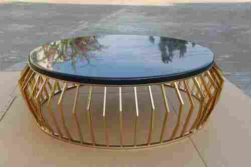 iron  round coffee table with marble top for home use cafe restaurants