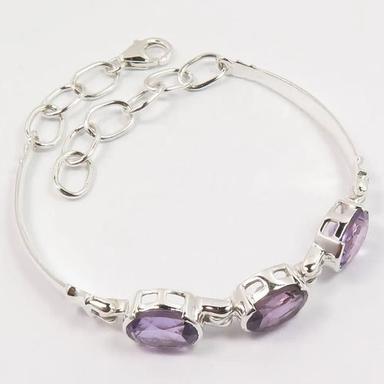 925 Sterling Silver Attractive Natural Amethyst Cuff Style Wedding Bracelet Gender: Women