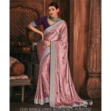 Party Wear Pewter Pink South Silk Saree With Embroidered Blouse