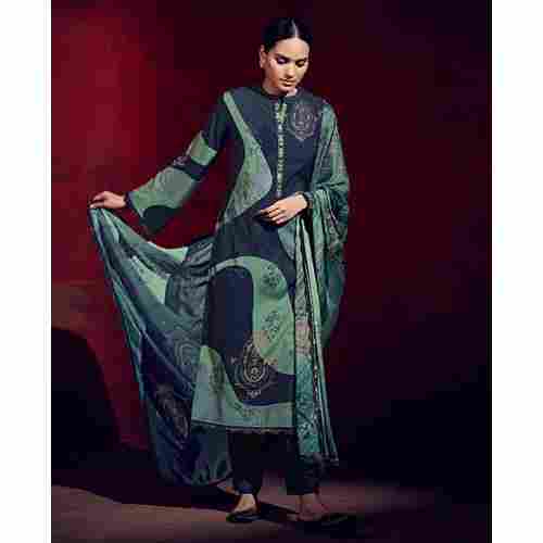 French Rama And Blue Designer Embroidery Salwar Suit