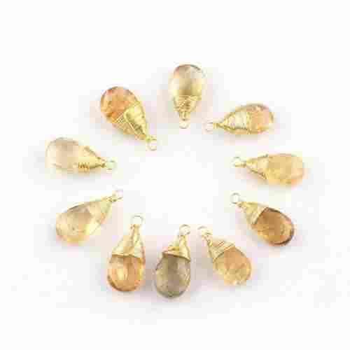 Citrine Gemstone Pear Shape Gold Vermeil Wire Wrapped Charm