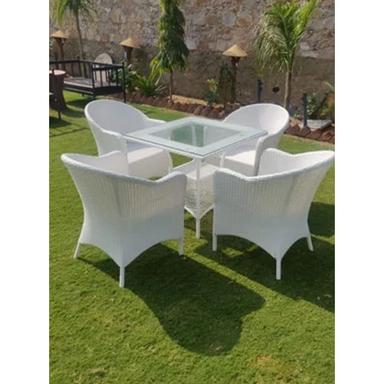 White 4 Seater Rattan Dining Table Set