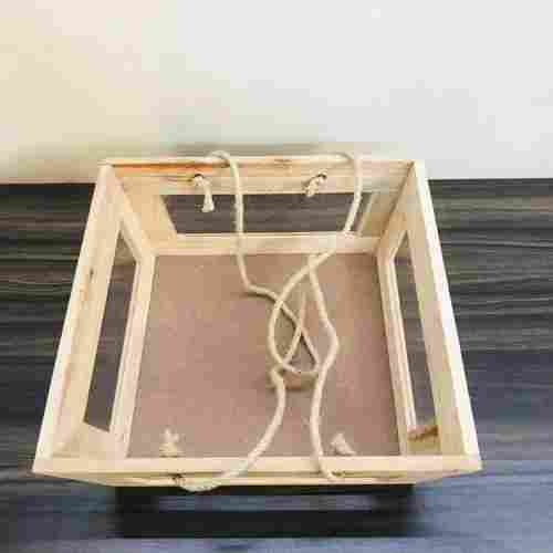 10x10x4 Inch Square Wooden Rope Handle Basket
