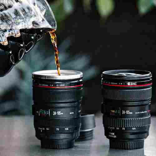 Plastic Camera Lens Stainless Steel Coffee Mug (4763)