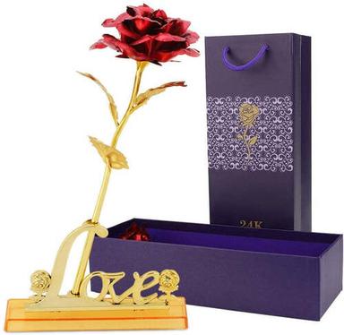 Multi (Red & Gold) 4K Gold Rose Gold Foil Plated Rose With Love Stand And Gift Box For Anniversary Birthday Wedding Christmas Thanks Giving (4809)