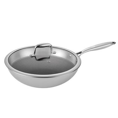 Silver Etching Non Stick Tri Ply Stainless Steel Wok