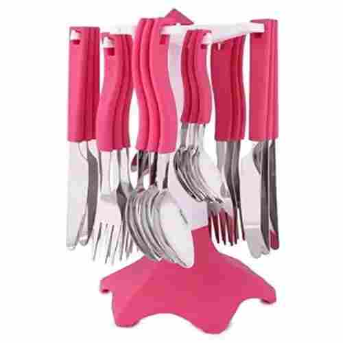 Pink Trendy Cutlery Set 24 Pieces Stainless Steel With Plastic Cutlery Set