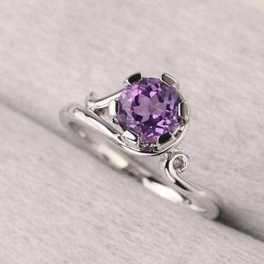 Round Sterling Silver 92.5 % Amethyst Facited Ring (Design No 4)