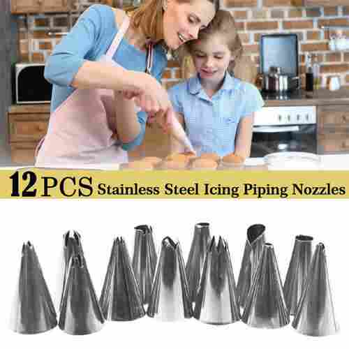Cake Decorating Stainless Steel Nozzle (12pcs) (4641)
