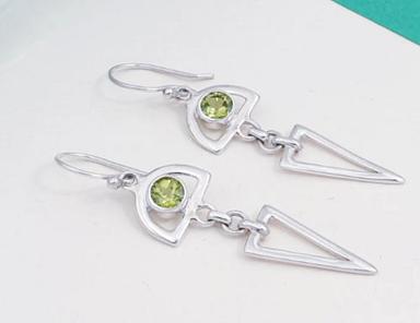 Round Sterling Silver 92.5 % Peridot  Silver  Earring (Design No 3)