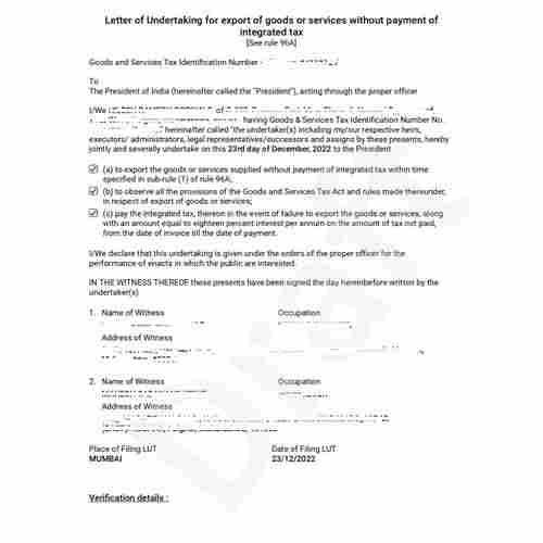 Letter Of Undertaking (LUT) Services