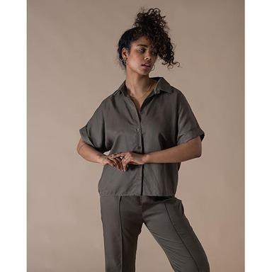 Dark Brown & Different Colours Available Crop Shirt And Ladies Trouser Cord Set