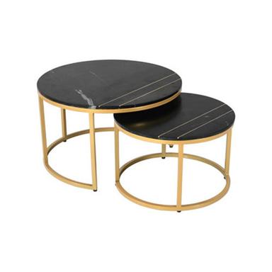 Black Marble With Gold Powder Coat Metal Base Coffee Table Set Of 2 Home Furniture