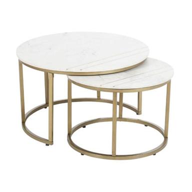 White Marble With Gold Powder Coat Metal Base Coffee Table Set Of 2 Home Furniture