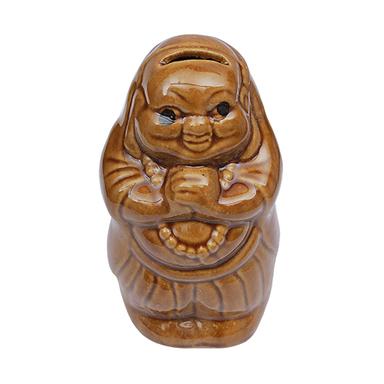 Brown Ceramic Laughing Buddha Money Bank