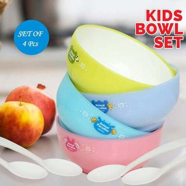 Multi Plastic Animal Cartoon Colorful Bowl Set 4 Pieces Bowl With 4 Spoons For Kids (Assorted Color) (4816)
