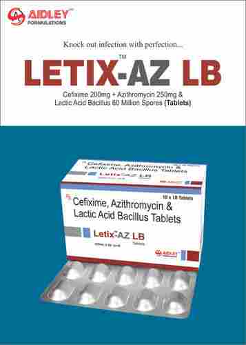 Tablet Cefixime 200mg+ Azithromycin-250 + Lactic Acid Basillus 60  ms