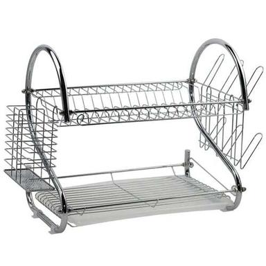 Silver Dish Drainer Two Layer Dish Drying Rack With Drain Board