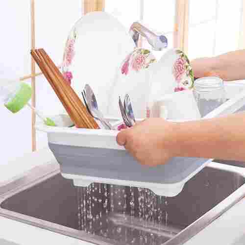 FOLDING SILICONE DISH DRYING DRAINER RACK WITH SPOON STORAGE HOLDER (0804A)