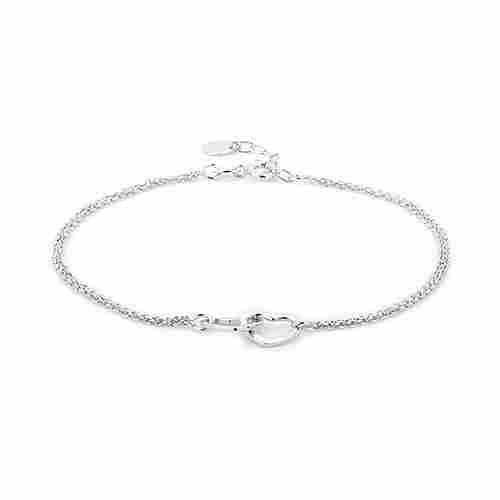 Open Couple Interlinked Heart Silver Anklet