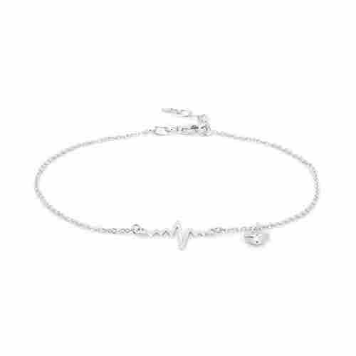 Heartbeat And Hanging Puffed Heart Silver Anklet